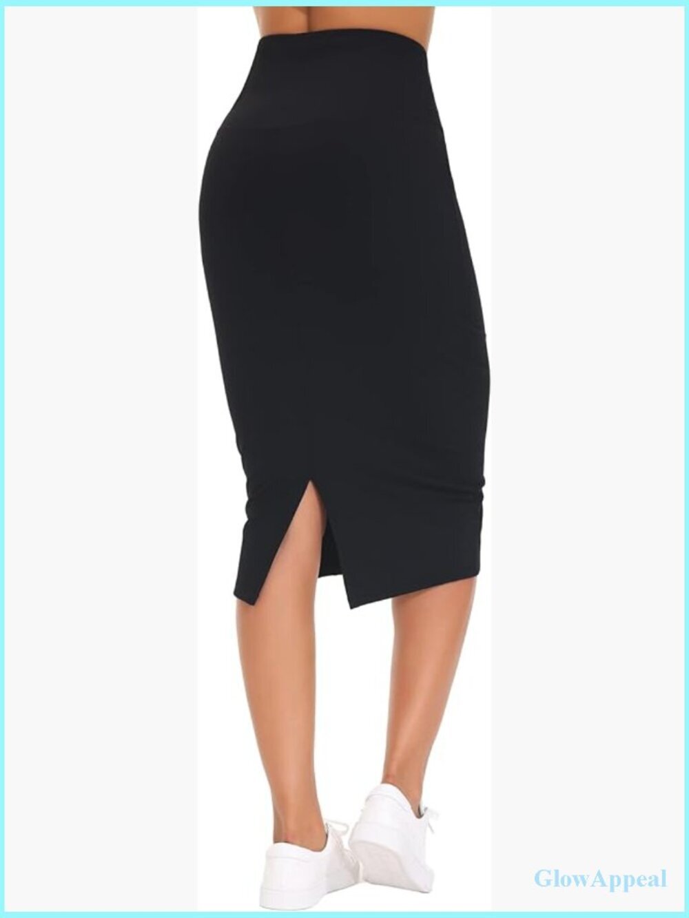 High Waist Tummy Control Pencil Midi Skirt with Back Slit Stretchy Bodycon